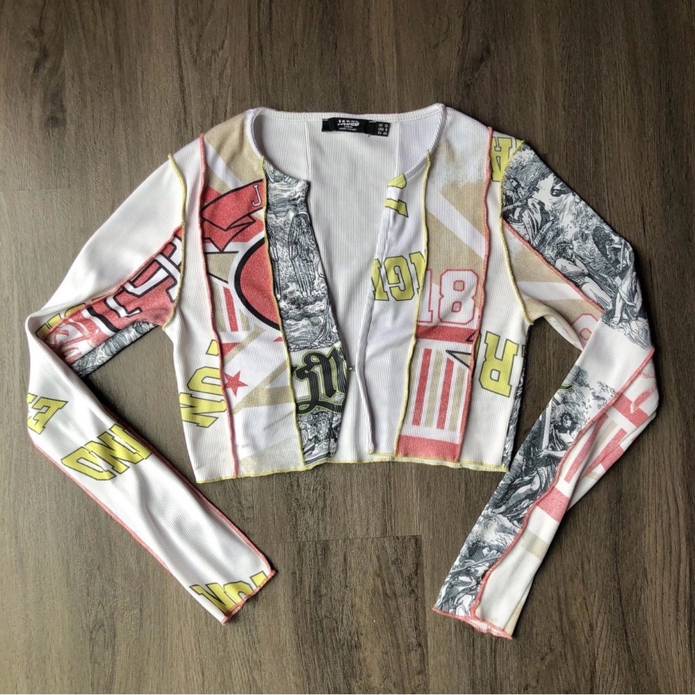 JADED LONDON Spliced Crop Top  Women’s 8 Streetwear Y2K Sporty 90s Bold Eclectic